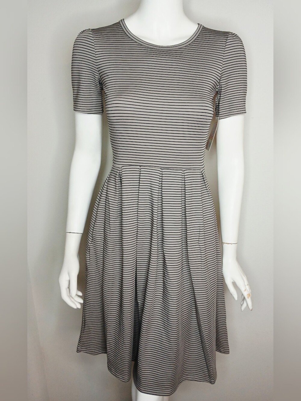 LuLaRoe Amelia Striped Short Sleeve Fit & Flare Dress - Black & White
